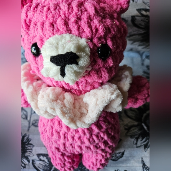 Chunky Pink Sparkly Crochet Bear Amigurumi Doll - Picture 8 of 11